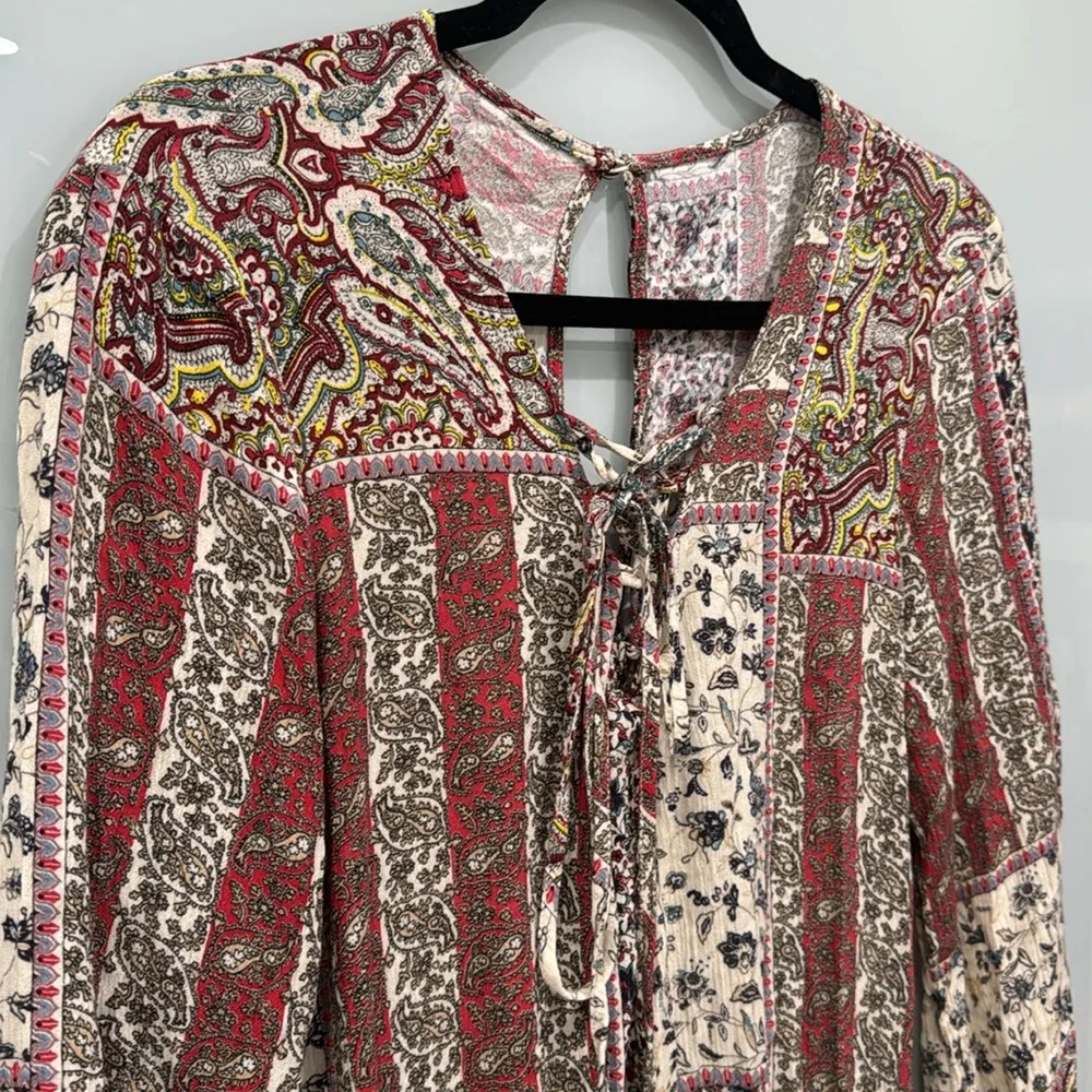 American Eagle Outfitters Long Sleeve Shorts Boho Paisley Patchwork Romper Sz M - Image 2