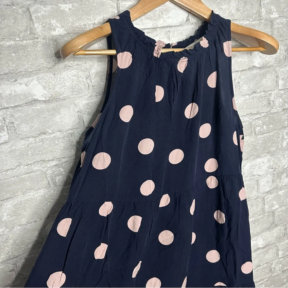 LOFT Women’s Navy and Pink Polka Dot High Neck Dress Size Medium *Used - Image 3
