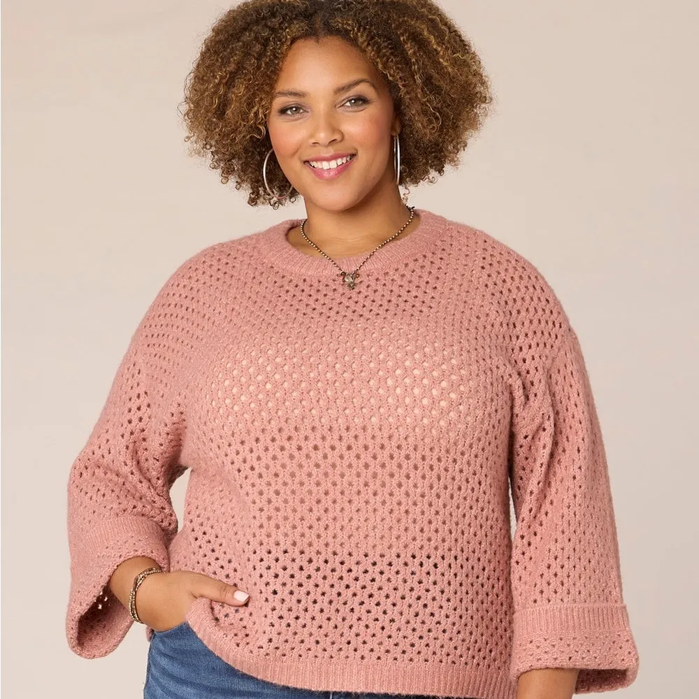 NWT DEMOCRACY Long Sleeve Round Neck Open Work SZ-3X - Image 4