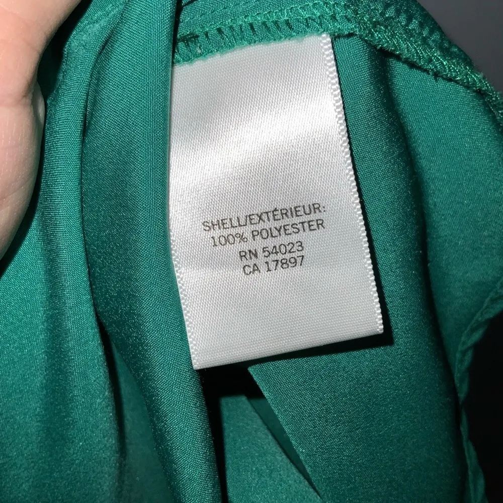 Banana Republic Green Satin Button Front 3/4 Sleeve Pleat V Neck Smock Blouse M - Image 10