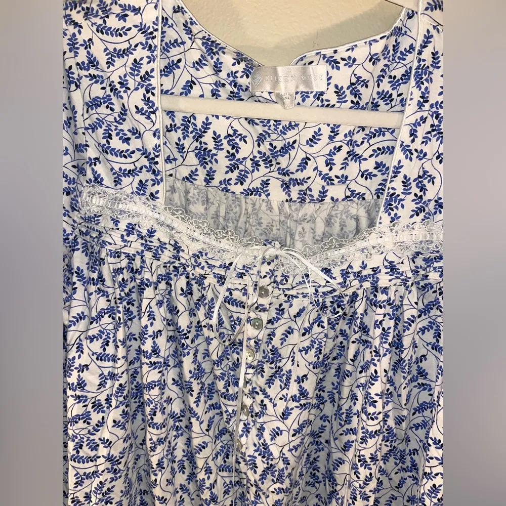 Eileen West Blue White Floral 100% Cotton Long Sleeve Lightweight Nightgown L Size L - Image 5
