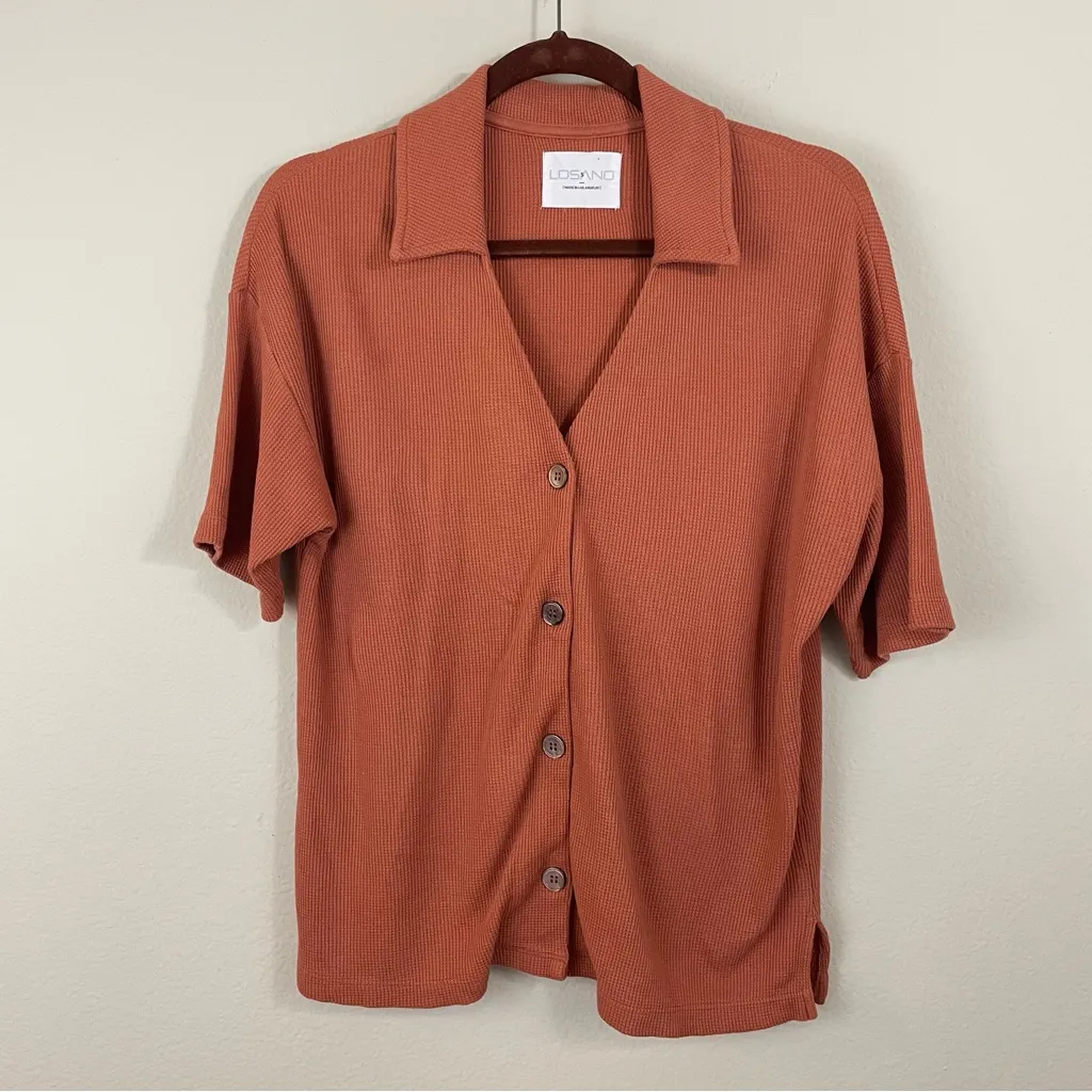 LOSANO Baked Clay Organic Cotton Waffle Lounge Set Small Made in‎ Los Angeles Orange - Image 2