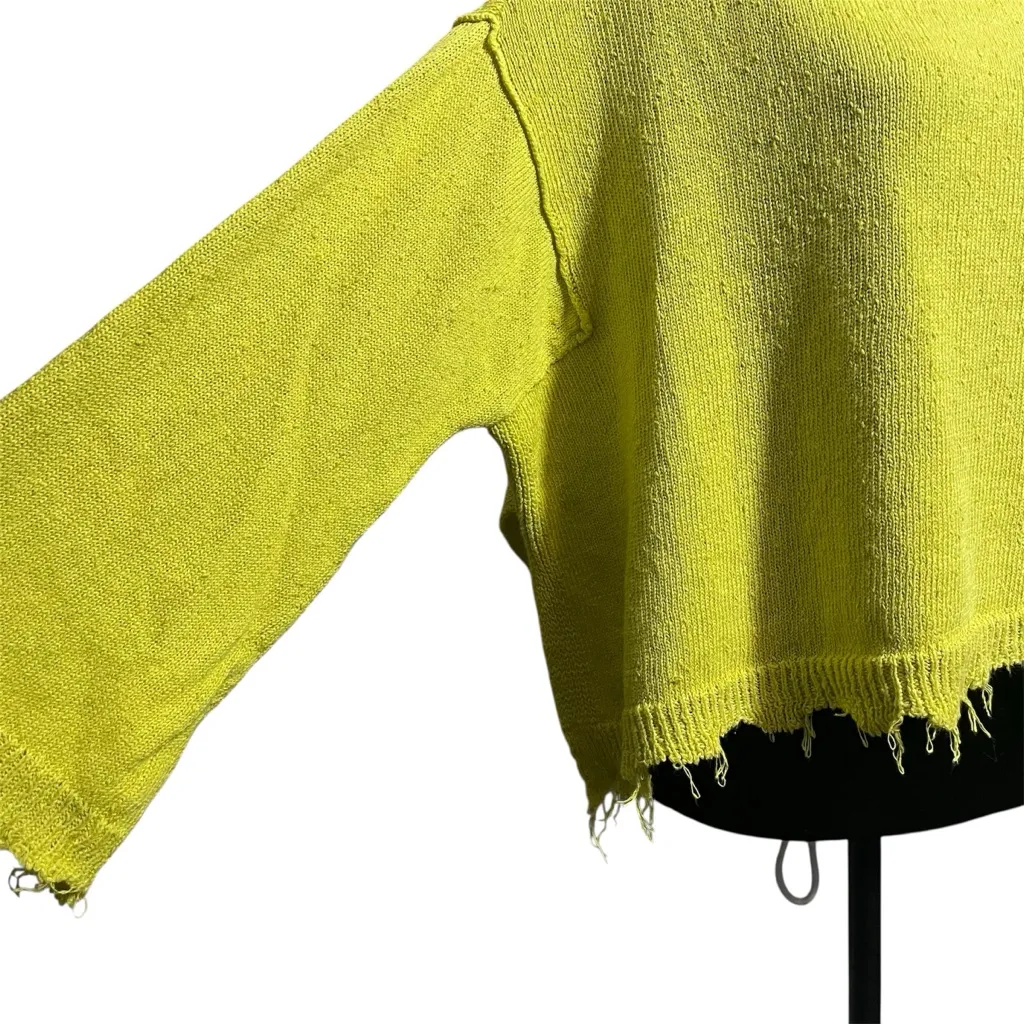 Free People Prism Knit Crop Sweater Yellow Lemon Zest linen blend distressed - Image 2