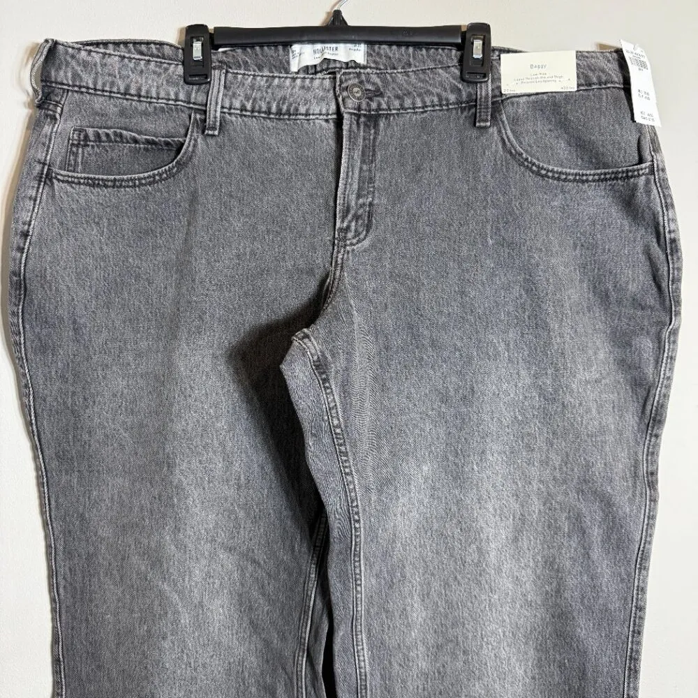 Hollister Low-Rise Washed Black Baggy Denim Jeans Women's 20R W35 Wide Leg NWT - Image 4