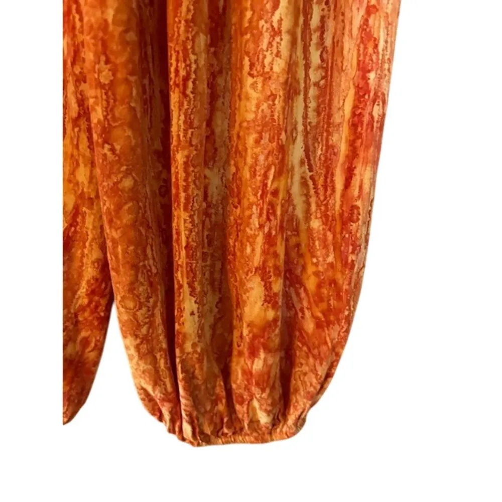 Boho Crinkle Viscose Burnt Orange Drawstring Pants – Free Size Size undefined - Image 3