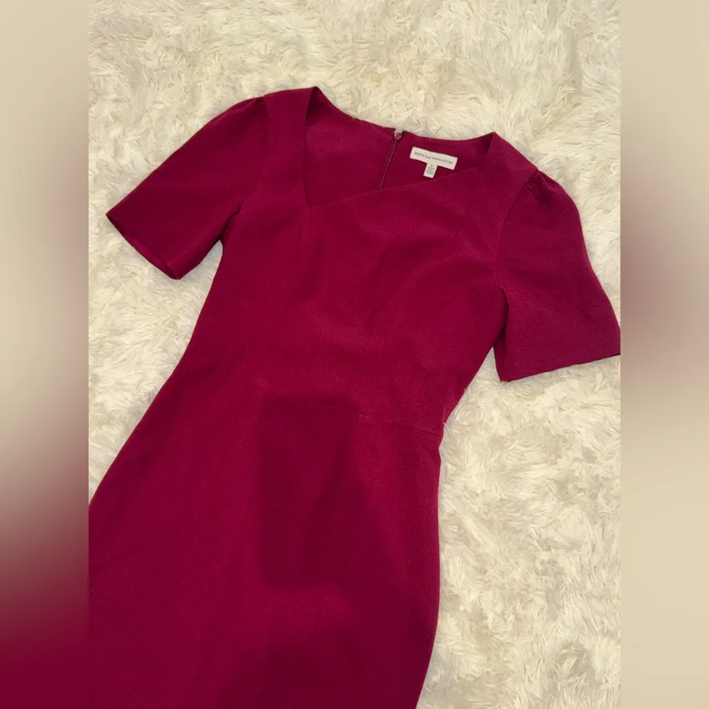 NEW Dress the Population Ruth Asymmetric Neck Midi Dress Dark Magenta Sz M - Image 5