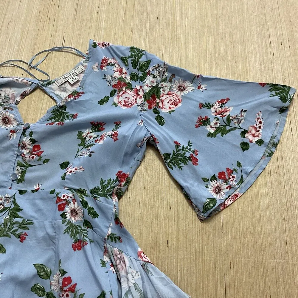 Adam Levine Floral Shorts Blue Short Sleeve Flowy Train Open Back Romper Large - Image 4