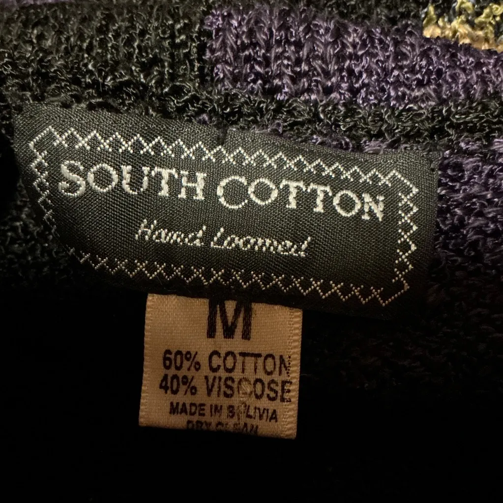 Vtg 90s South Cotton Hand Loomed Op art Cardigan Purple Size M - Image 2