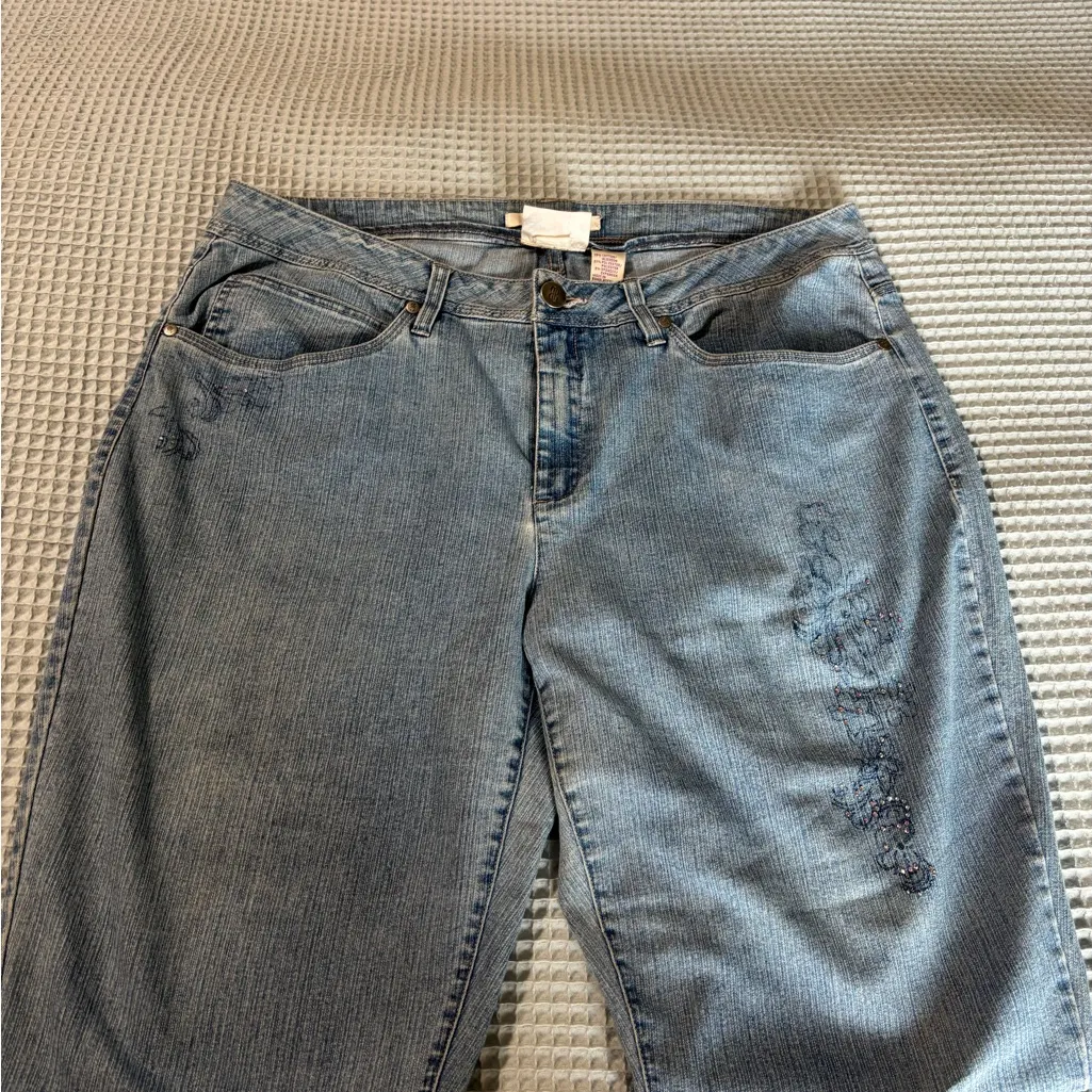 Bill Blass Light Blue Stretch Straight Leg Bedazzled Jeans - Image 3