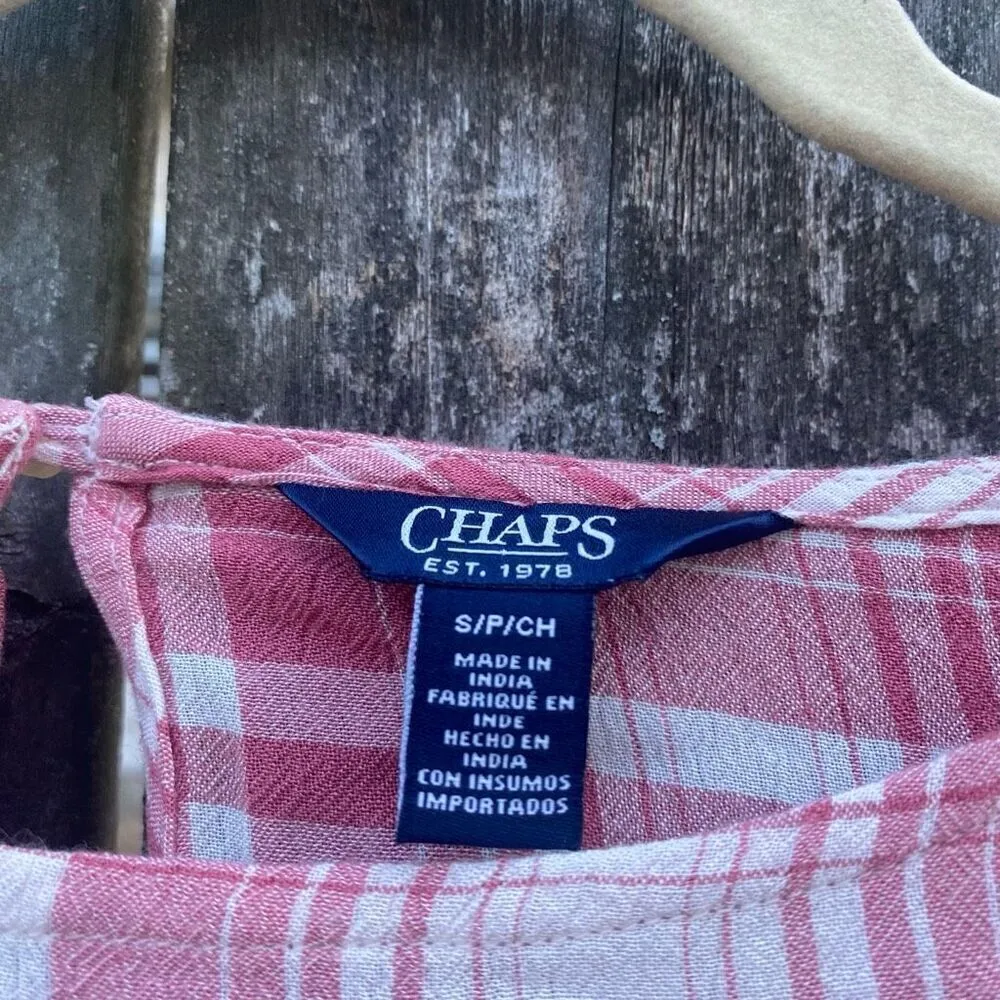 Chaps Pink Plaid Ruffle Sleeve Top | S - Image 2