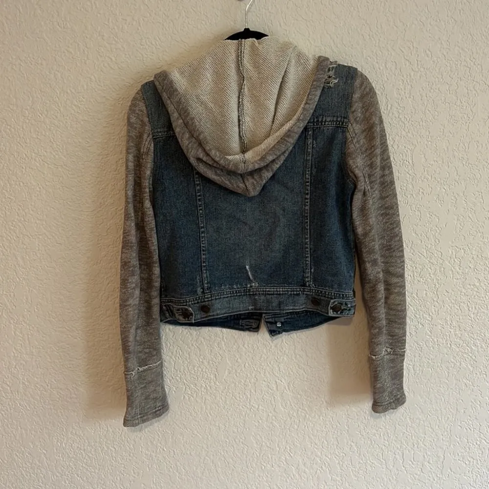 FREE PEOPLE Indie Wash Denim/Knit Hoodie Jacket Sz S - Image 3