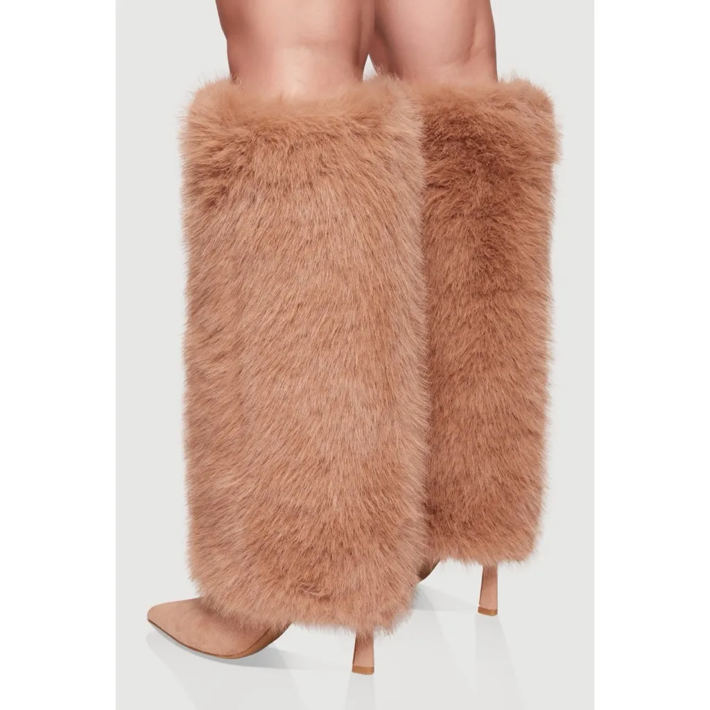 Bamboo Camel Tan Faux Fur Knee High Pointed Toe Stiletto Boots Size 11 - Image 4