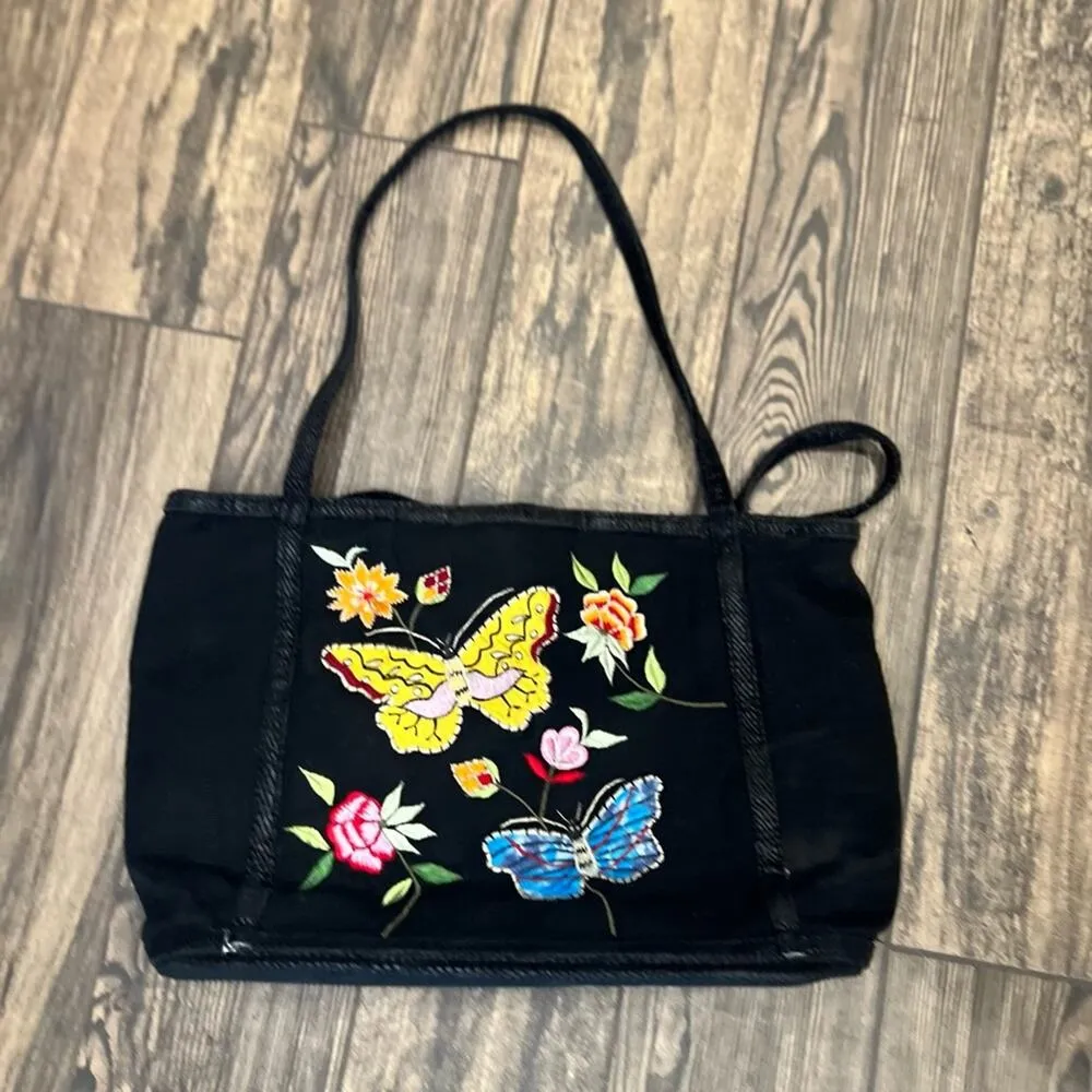 Embroidered Corduroy Shoulder Bag Black - Image 3