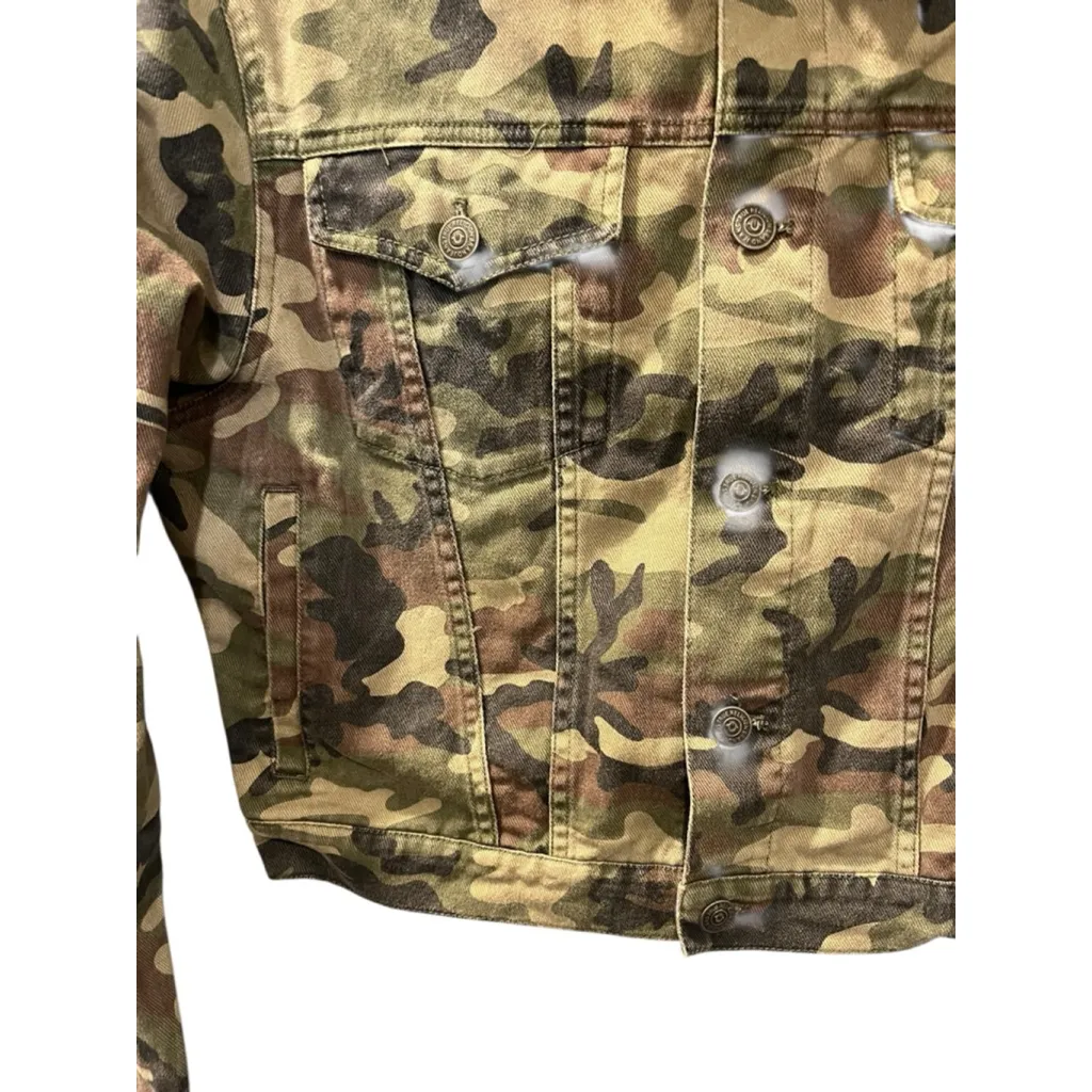 True Religion Size Medium Camo Green Denim Jacket Women's Casual Green Cotton - Image 5