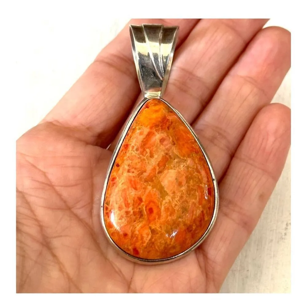 Jay King orange jasper silver pendant - Image 3