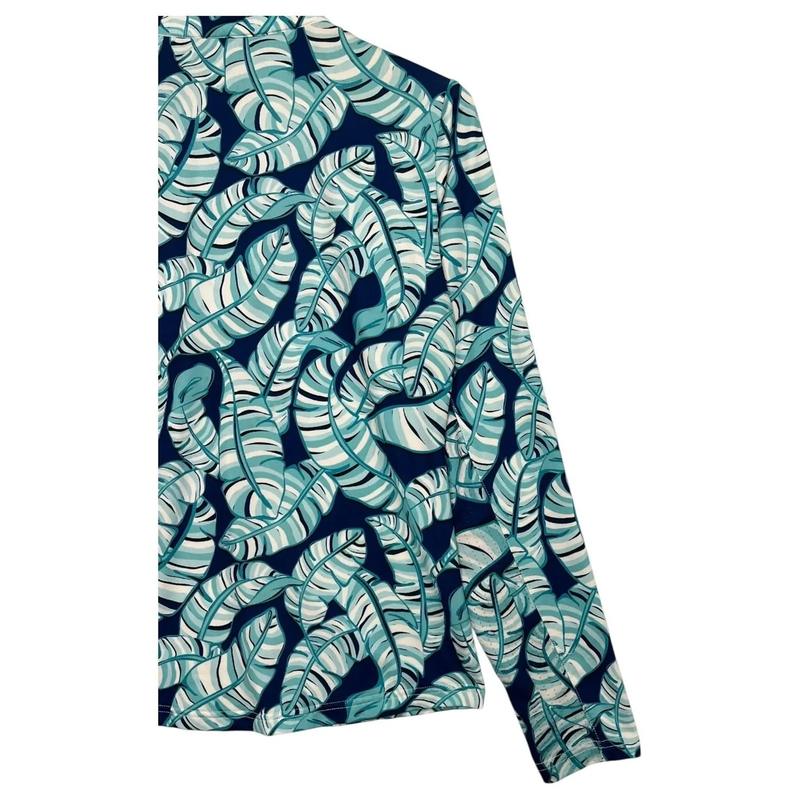 SanSoleil Top Womens Small Green Leaf Print Quarter Zip UPF 50 Pullover Golf Blue - Image 10