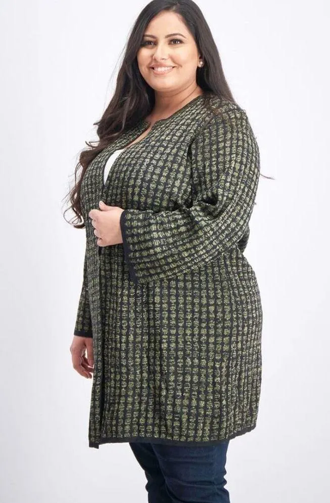 Kasper Women's Cardigan Sweater Size Large Black Gold Metallic Wool Blend Knit - Image 3