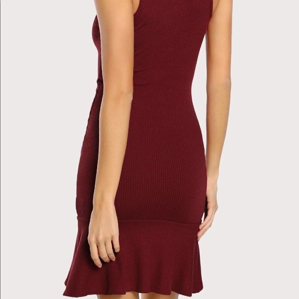 ✨ Frill Hem Rib Knit Tank Dress✨ Red Size L - Image 3