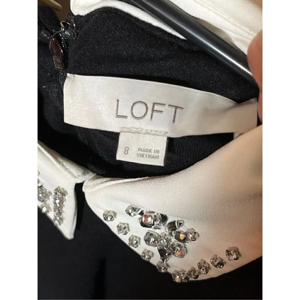 Loft Jeweled Collar Black Midi Dress Size 8 - Image 10