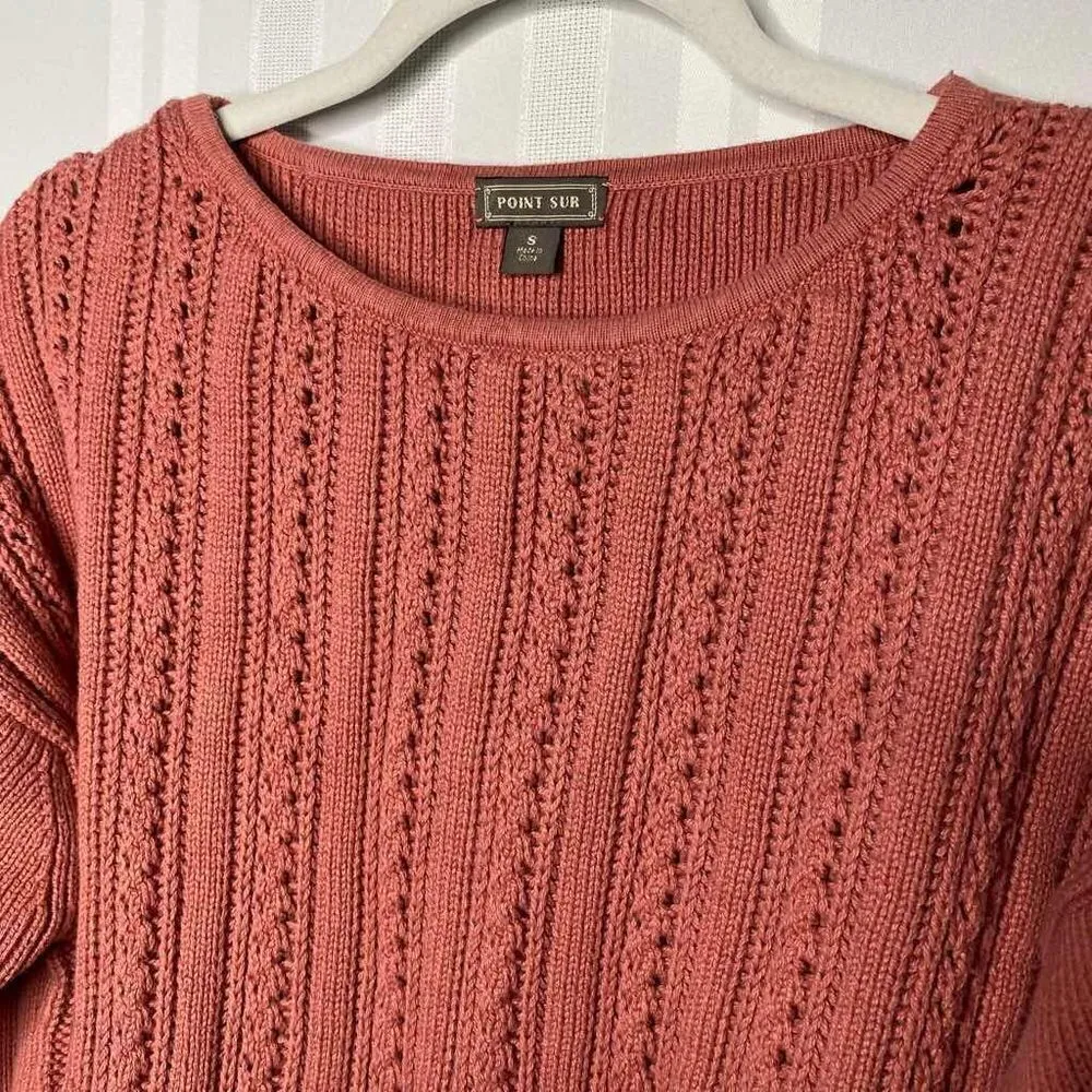 J. Crew Point Sur Boxy Pointelle Cable Knit Pullover Sweater Drop Shoulder Mauve - Image 2