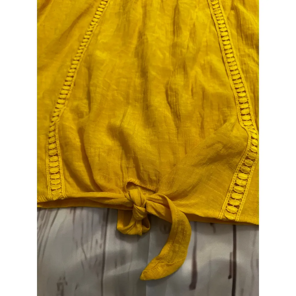 Women's Counterparts Yellow Blouse XL Bell Sleeve Tie Front - Image 3