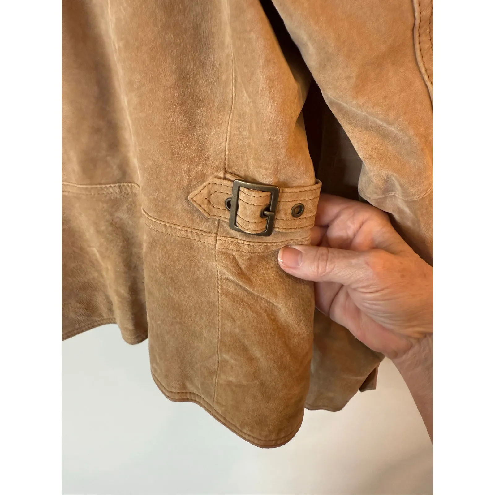 New York & Company Moto Jacket Mens Large Tan Leather Trucker Grunge Full Zip Brown - Image 3