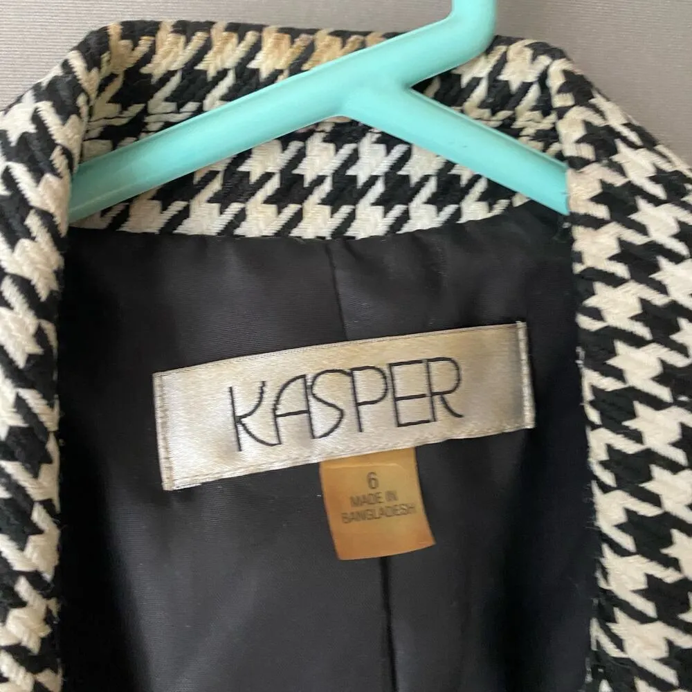 Kasper sz 6 black‎ white houndstooth work career Vintage blazer jacket - Image 6