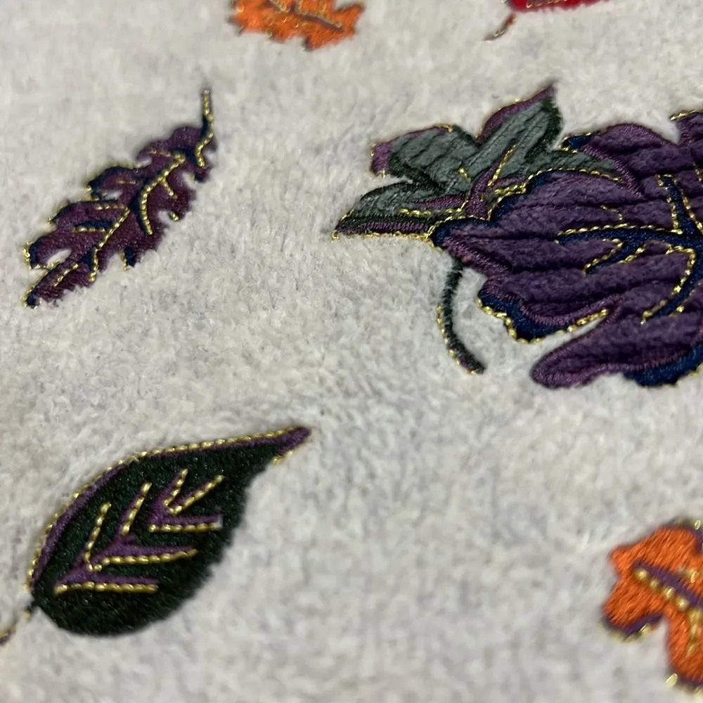 NorthCrest Fall Leaves Fleece Mock Neck Pullover Size Medium Red - Image 12