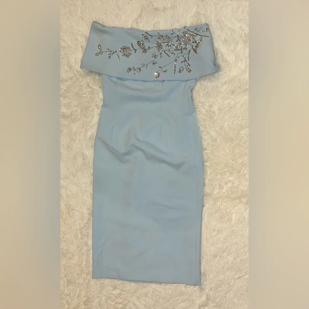 NWOT Sachin & Babi Naira Beaded Off the Shoulder Dress ice blue sz 4 - Image 4