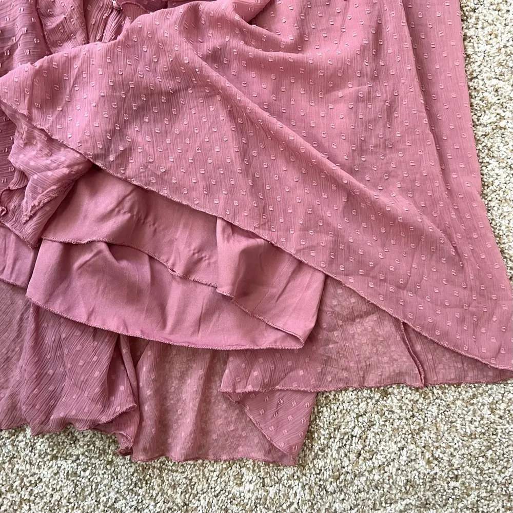 Design Long Sleeve Lace Trim Ruffle Midi Dress Deep Rose Size 6 - Image 13