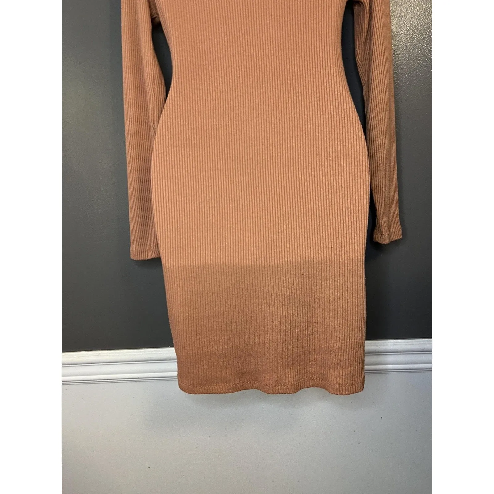 ReVamped Dress Womens Medium Brown Ribbed Knit Long Sleeve V Neck Sweater - Image 7