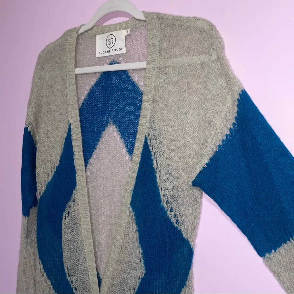 Sloane Rouge Duster Cardigan Women Sz M Wool Open Knit Longline Preppy Academia Gray Size M - Image 2