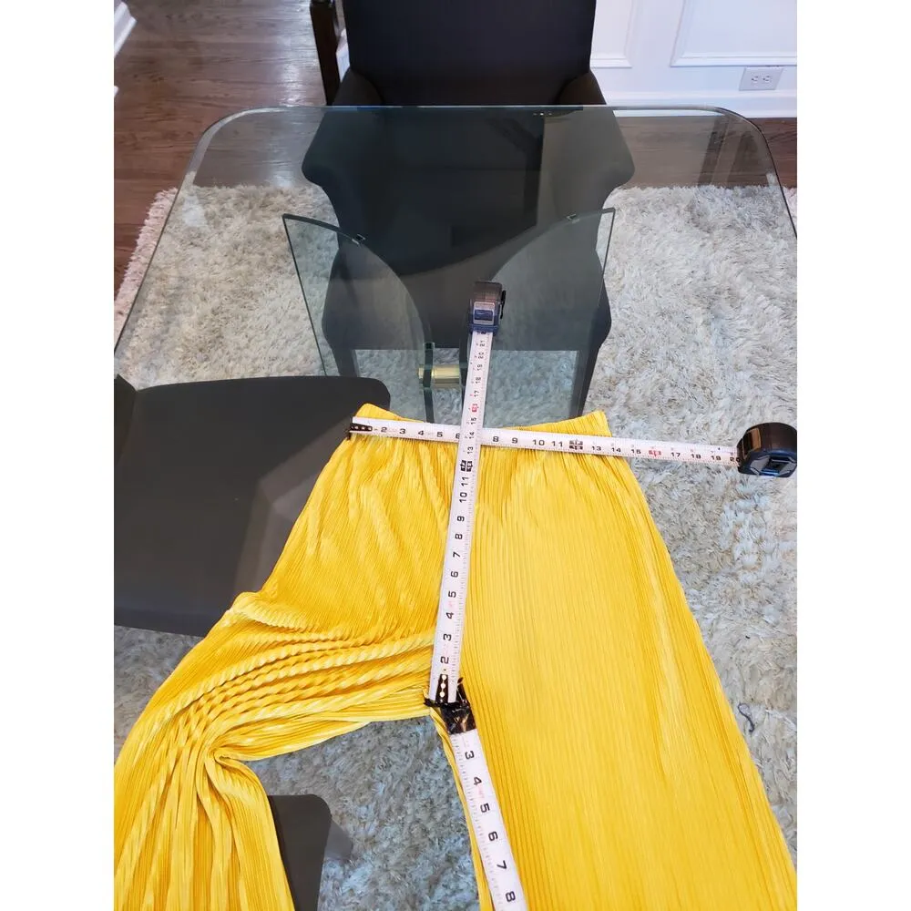 Yellow Pleated Lounge Set XL Button Top Wide Leg Pants 2 - Image 12