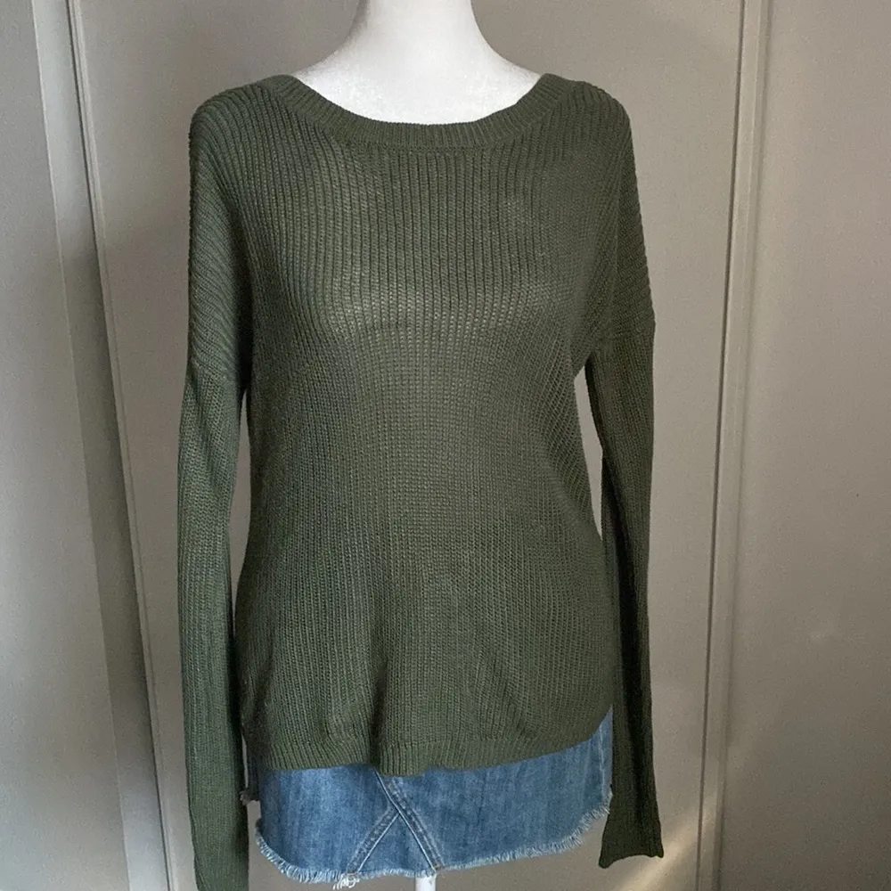 Full Tilt Army Green Crewneck Long Sleeve Sweater with Low Cut Out Back - Image 6