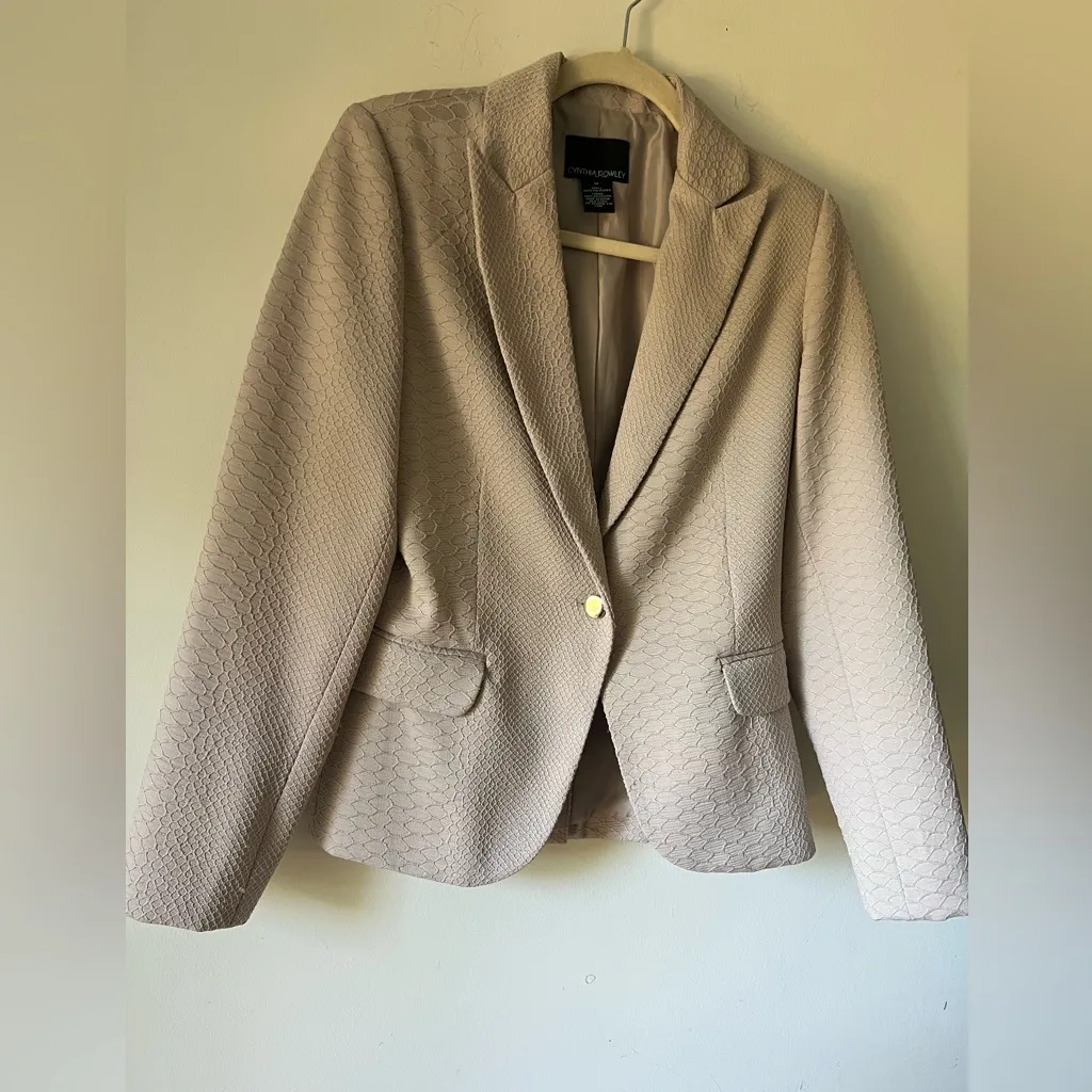 Cynthia Rowley Women’s Beige Textured Blazer Jacket Size M Single Button - Image 3