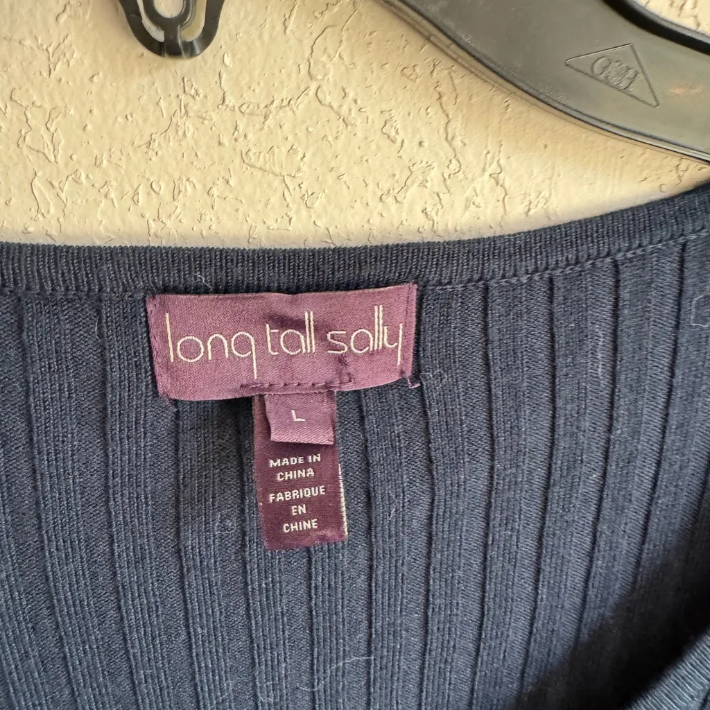 Long Tall Sally Deep Blue Ribbed Full Button Cardigan Womens L Academia Size L - Image 2