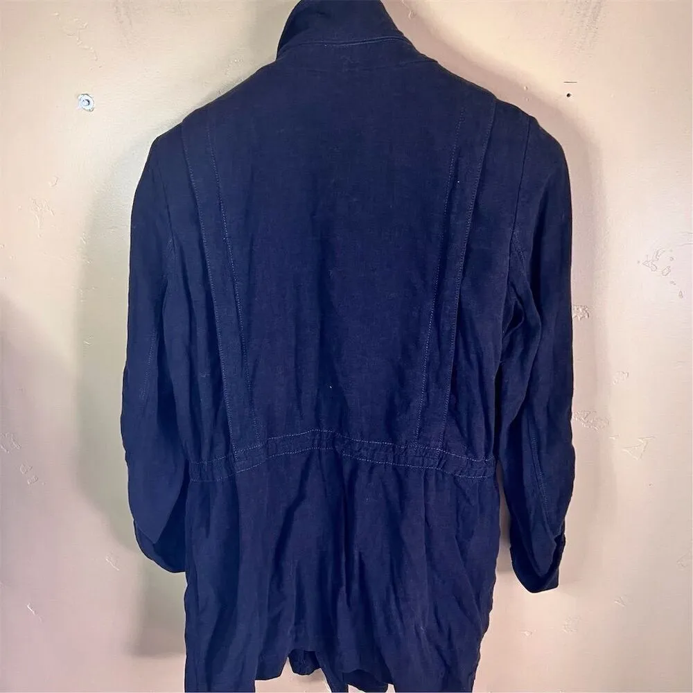 Free People Charly Blazer Midnight Black Size Medium Linen Boho Jacket‎ - Image 11