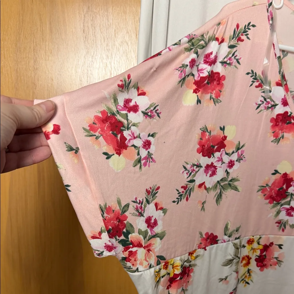 Chic Soul Floral Pink and White Striped Draped Top Size 2XL - Image 6