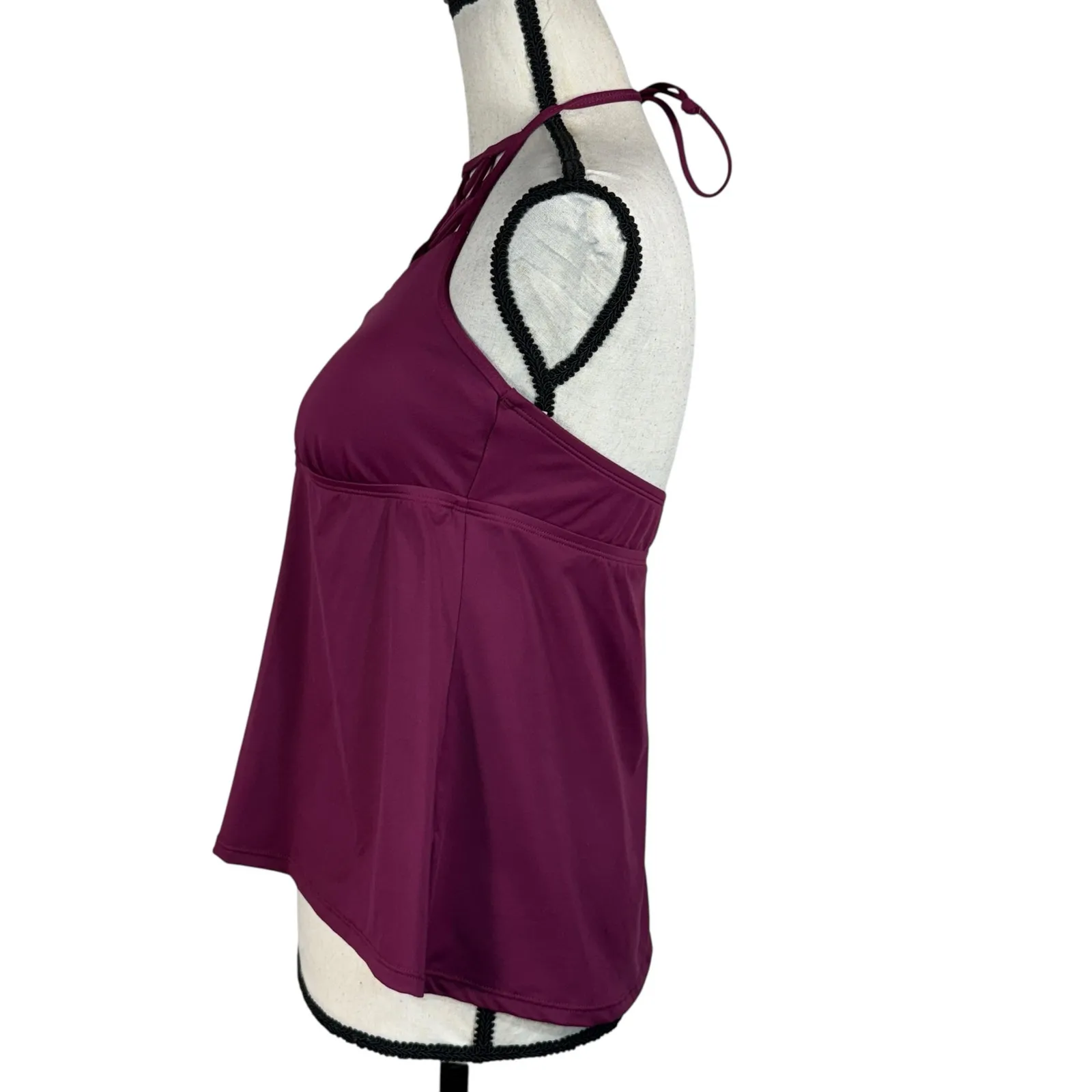 APT 9 Medium Lattice Tie Halter Tankini Swim Top Padded Cups V-Neck Stretch Plum - Image 5