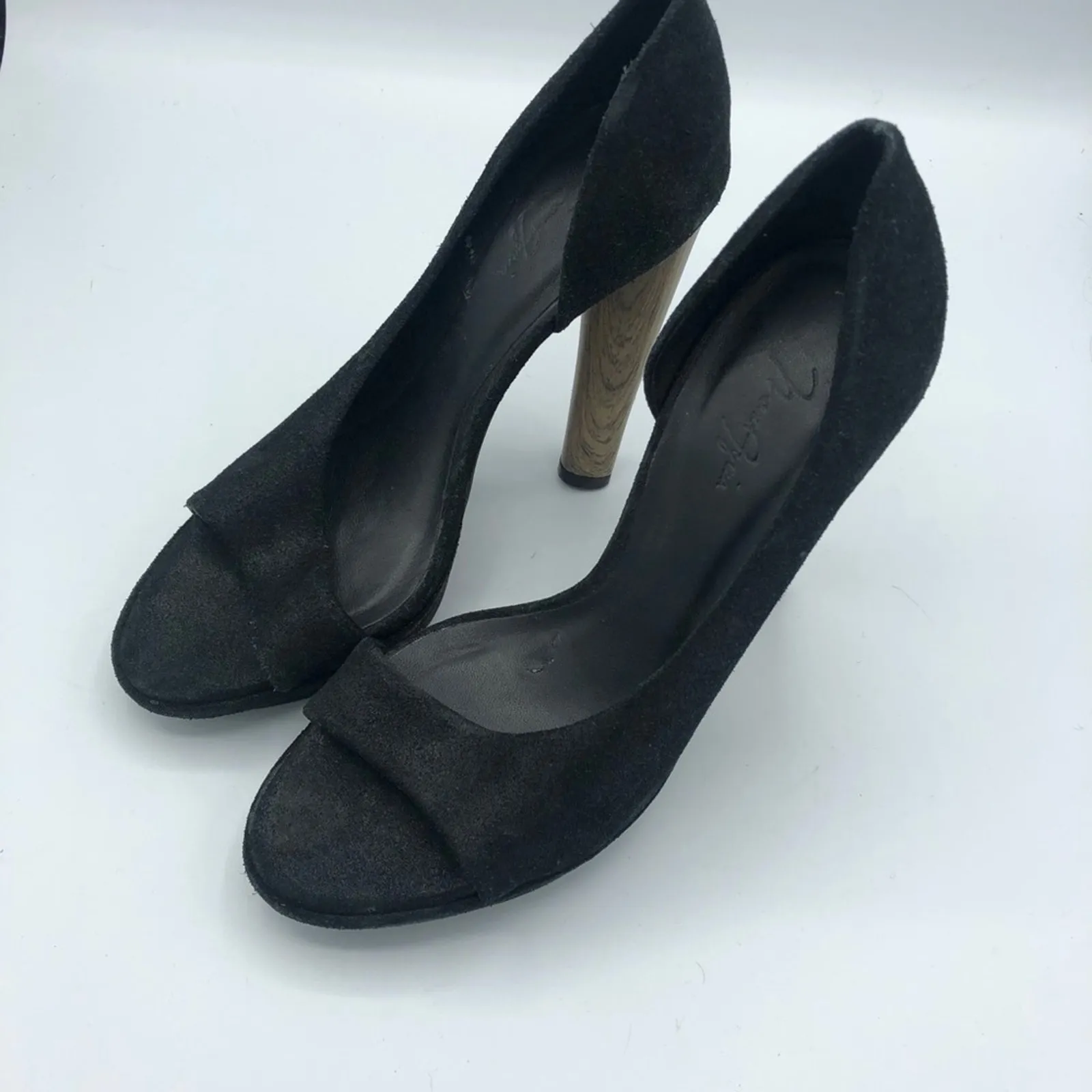 Max Azria Black Leather D’orsay Wood Heels Peep Toe Womens 6 Formal Dressy - Image 7