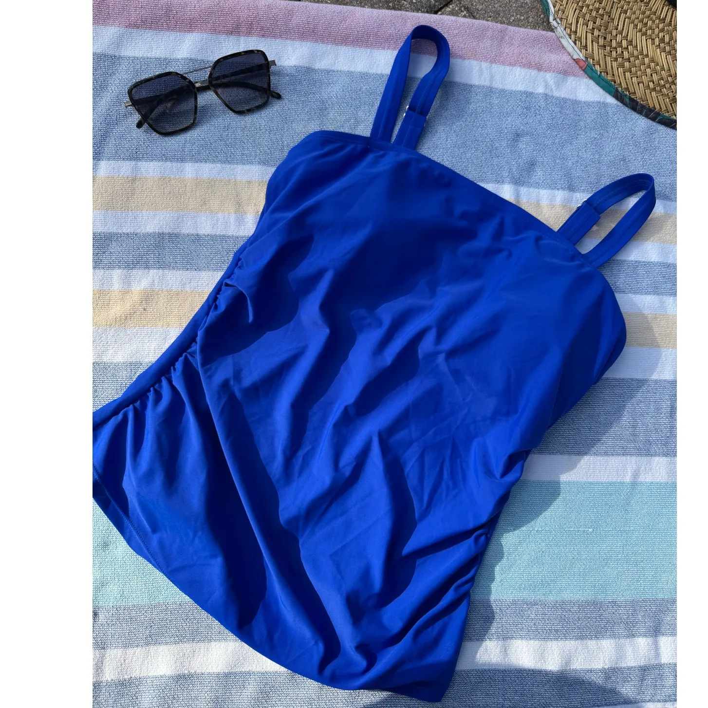 Women’s Blue Tankini Top Black Swim Skirt Set L Modest Swimwear Stretch Size L - Image 2