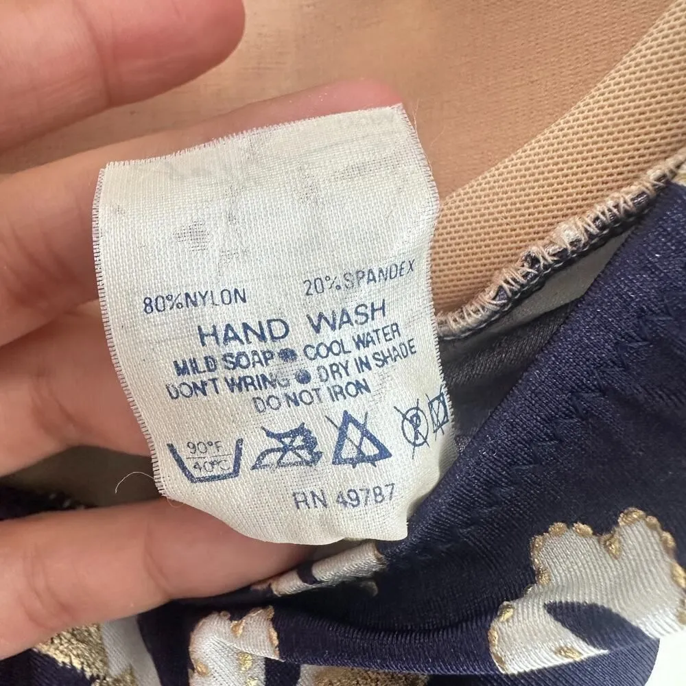 Gottex Swimsuit Medium Navy Floral Metallic Coastal One Piece Modest VTG 70s - Image 12