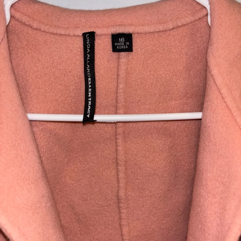 Linda Allard Ellen Tracy Wool Jacket Womens 4 Pink Wool Collar Open Long Sleeve Orange Size 16 - Image 2