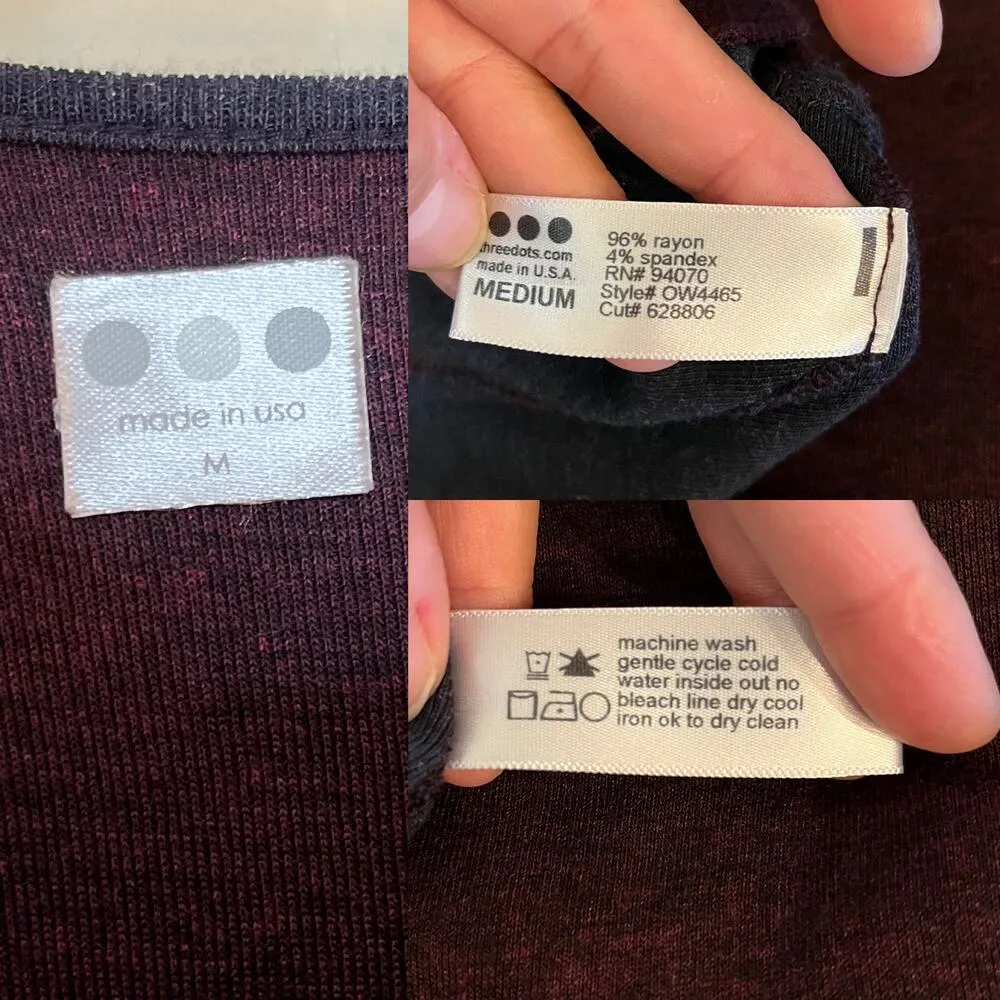 THREE DOTS Jersey Knit Tunic Asymmetrical Scoop Neck Gray Burgundy Medium Top - Image 6