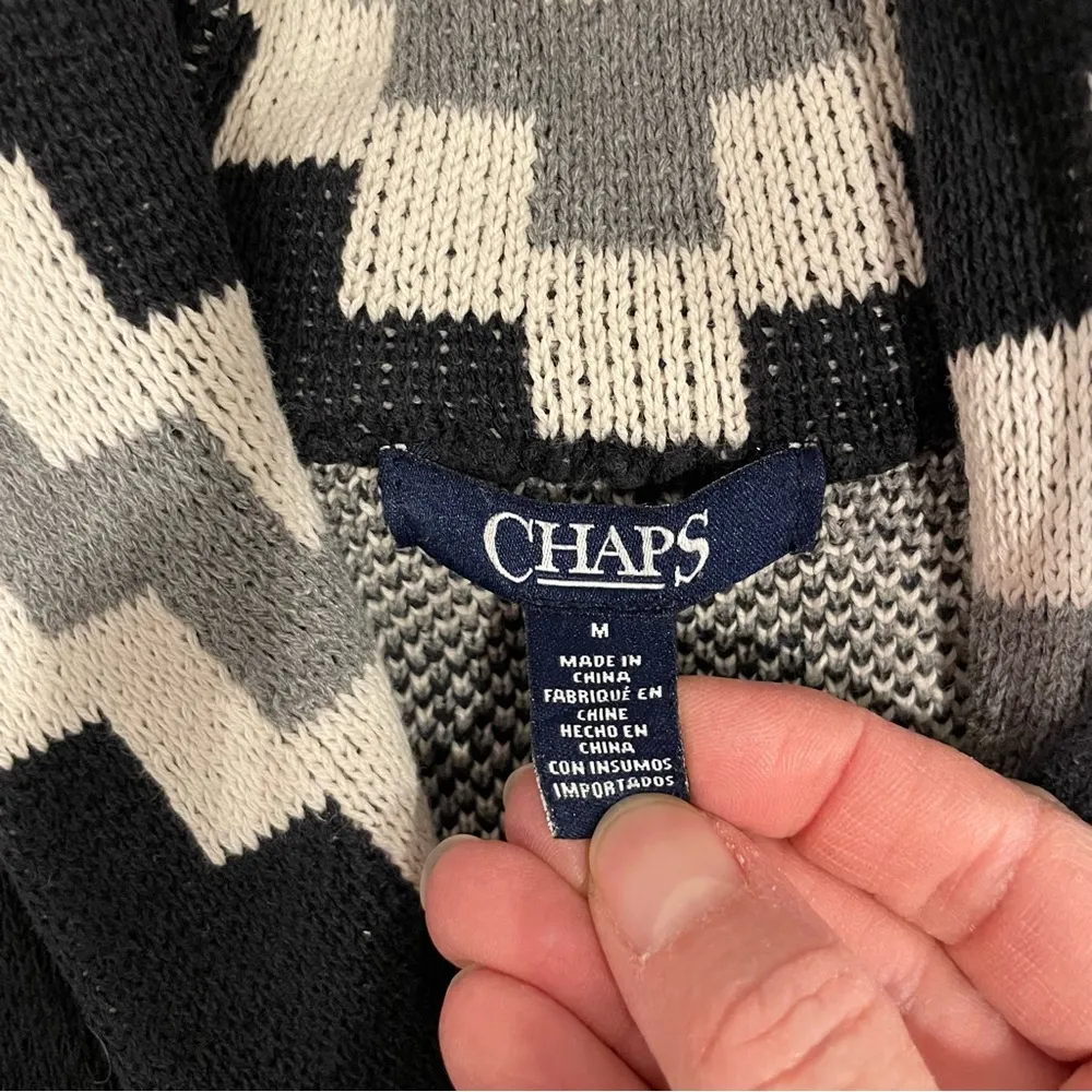 Adorable y2k Chaps chunky chevron black gray cardigan sweater classic - Image 9