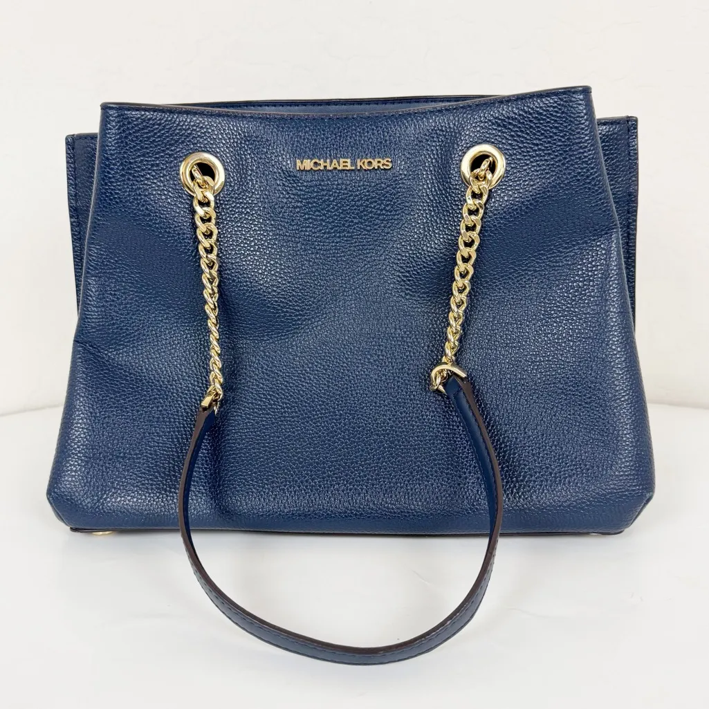 Michael Kors Navy Blue Large Teagan Large Pebbled Leather Shoulder Bag Purse - Image 2