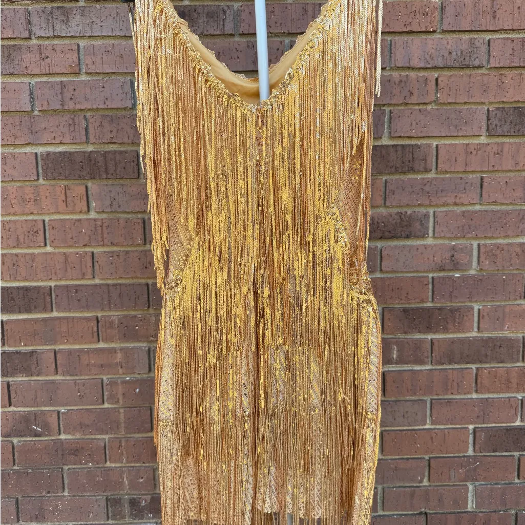 Gold Sequin Fringe Mini Dress Womens Size XS Fearless Showgirl Flapper Cocktail - Image 6