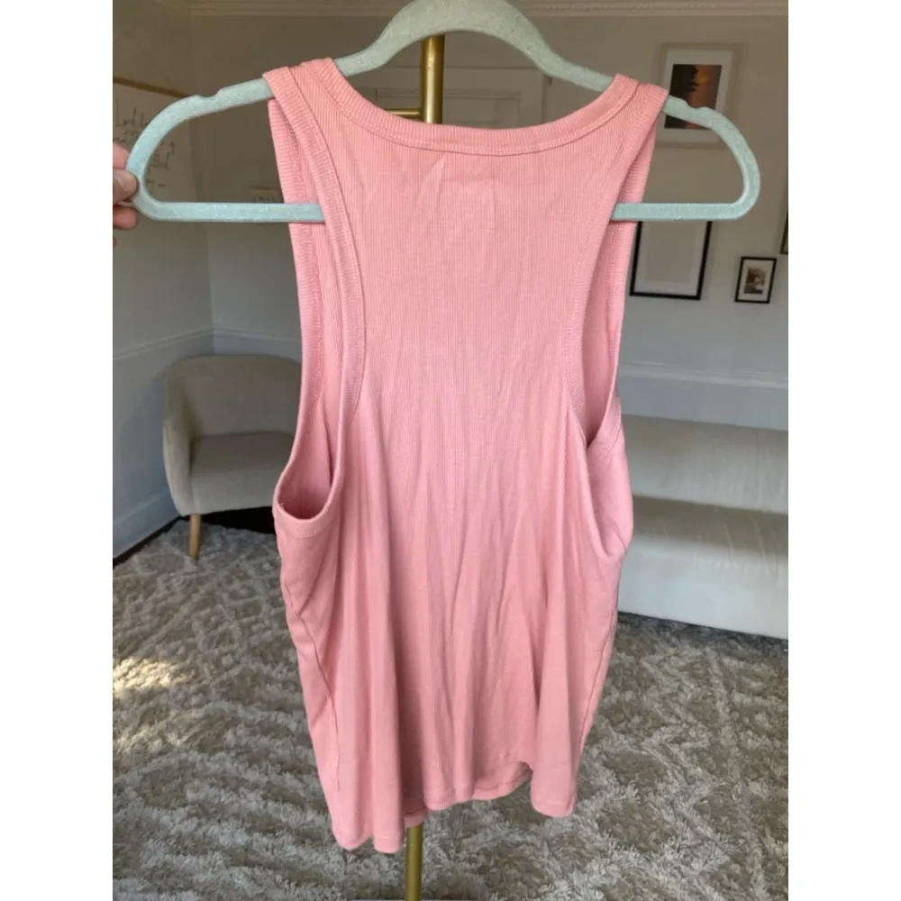 SO Ribbed Henley Tank Top Pink Soft Stretch Racerback Casual Workout Yoga Lounge - Image 2