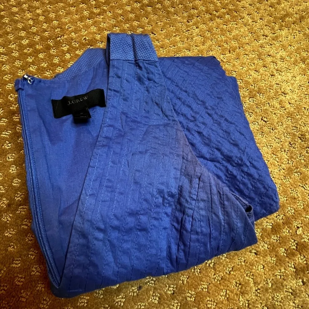 J CREW Dress  Periwinkle Blue Cotton V-neck Sleeveless Pleated Chevron SZ 4 - Image 16