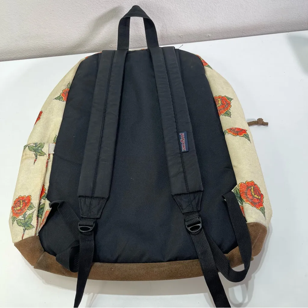 Jansport Right Pack Expressions Backpack Student Floral Canvas Suede Bottom Boho Orange - Image 6